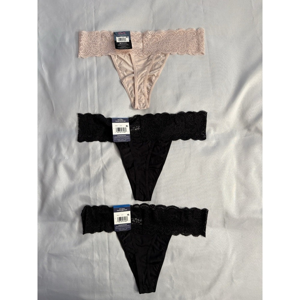 NEW Maidenform Soft Stretch Lace Thong  Xlarge Thong DMESLT 3 Pair Thongs Multi - Picture 10 of 10
